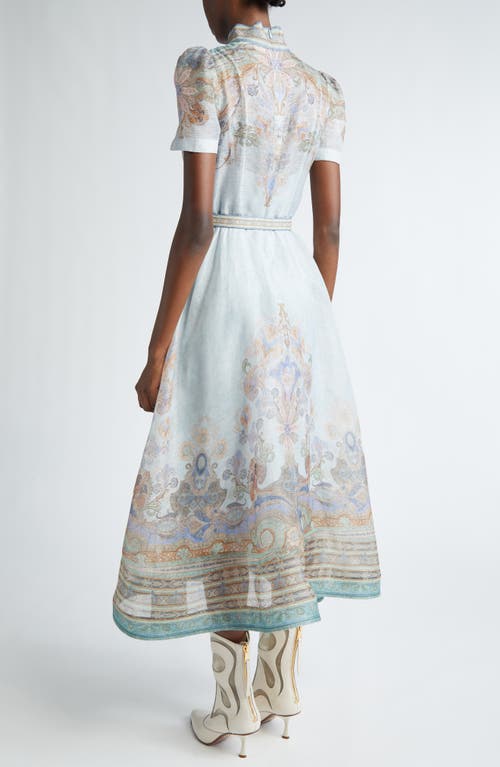 Shop Zimmermann Eden Belted Linen & Silk Midi Dress In Blue Paisley