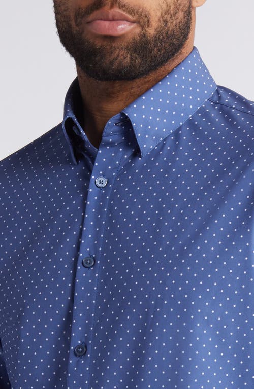 Shop Mizzen + Main Mizzen+main Leeward Trim Fit Performance Button-up Shirt In Coastal Fjord Dot