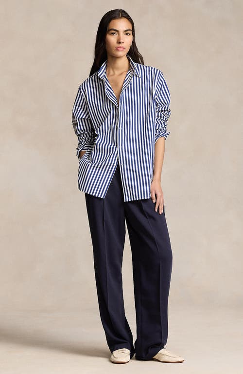 Shop Polo Ralph Lauren Oversize Stripe Button-down Tunic In Fall Royal/white