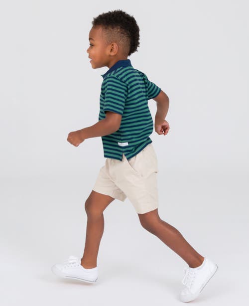 Shop Ruggedbutts Boys Pique Short Sleeve Polo Shirt In Fir Green & Navy Stripe