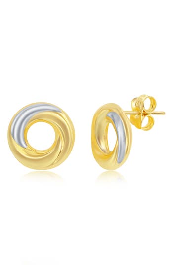 Shop Simona 14k Two-tone Gold Twisted Stud Earrings In Gold/white
