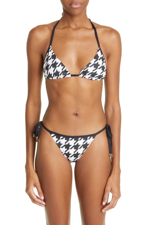 Balmain Houndstooth Check Two-Piece Triangle Swimsuit in White/Black