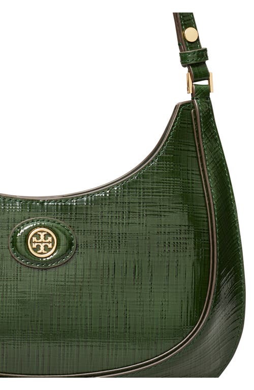 Shop Tory Burch Robinson Crosshatched Leather Convertible Crescent Bag In Dark Everglade