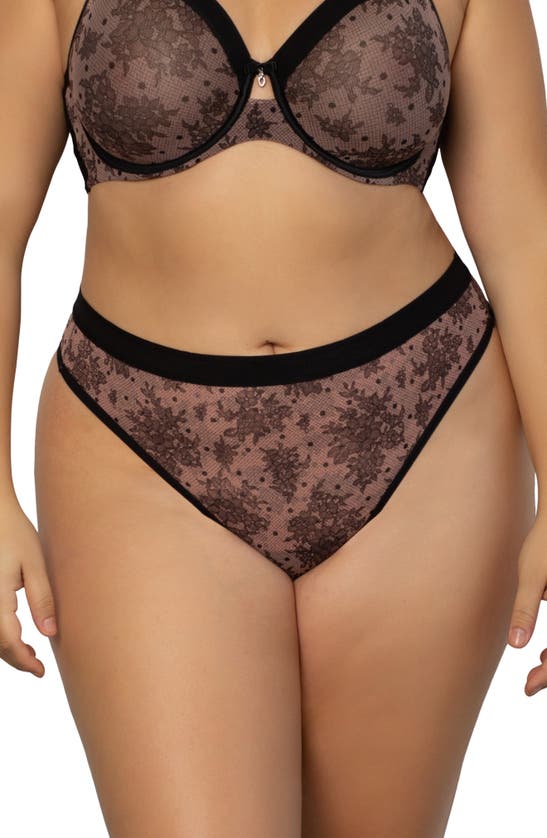Curvy Couture High Cut Mesh Thong In Chantilly