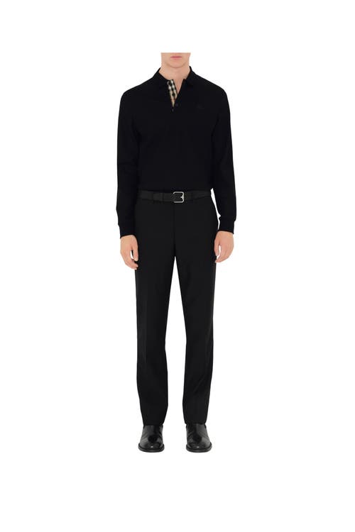 Shop Burberry Long-sleeve Cotton Polo Shirt In Black