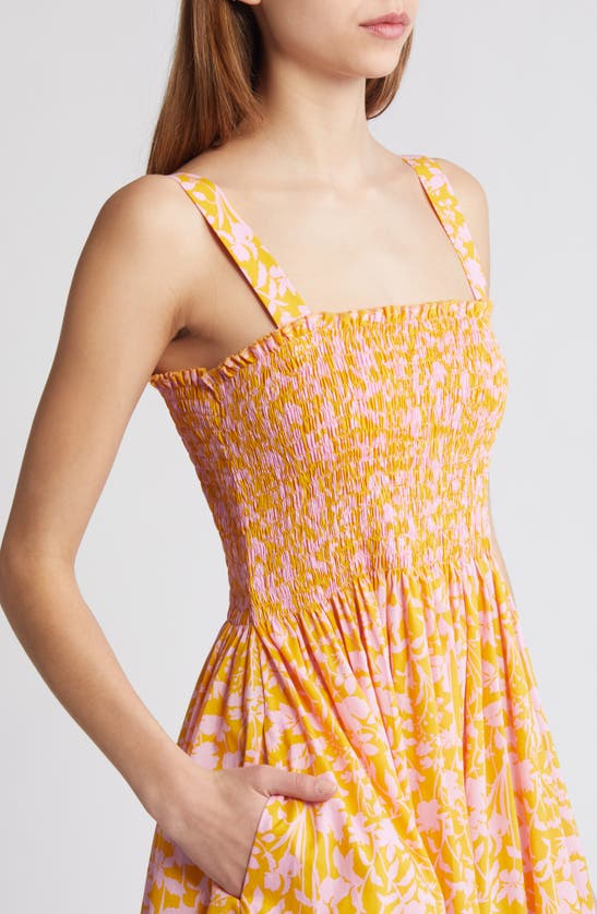 Shop Liberty London Voyage Floral Smocked Maxi Sundress In Yellow