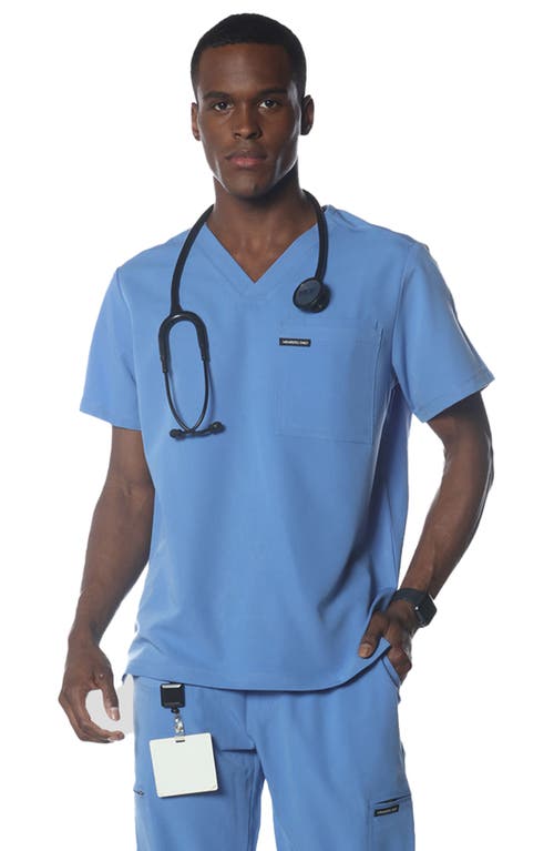 Shop Members Only Brighton 3-pocket Scrub Top In Ceil Blue