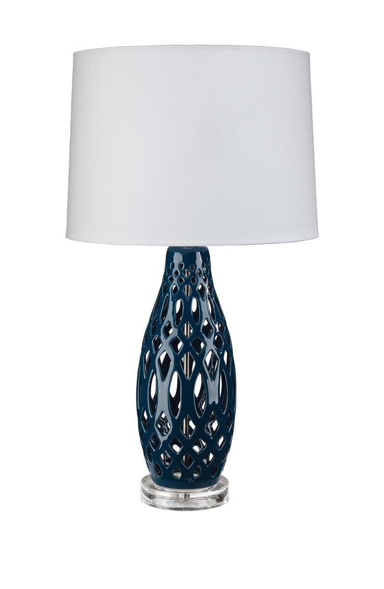 Filigree Table Lamp In Navy Blue, Navy Blue Ceramic Table Lamp