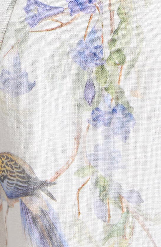 Shop Zimmermann Natura Floral Belted Linen Minidress In Blue Birds