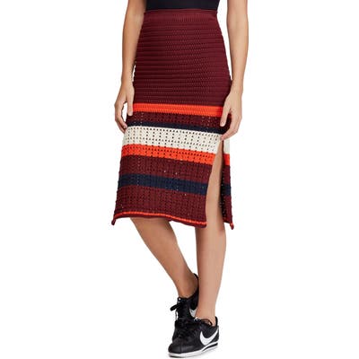 Free People Far From Here Crochet Midi Skirt, Red