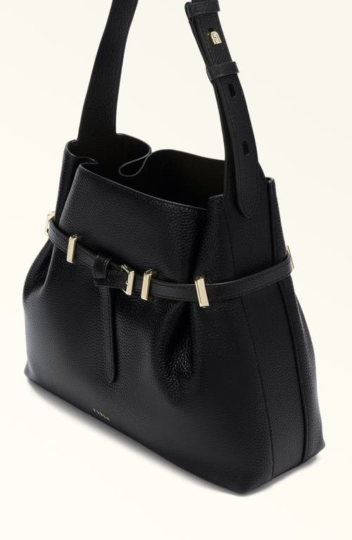 Furla Aura Belted Leather Shoulder Bag In Nero