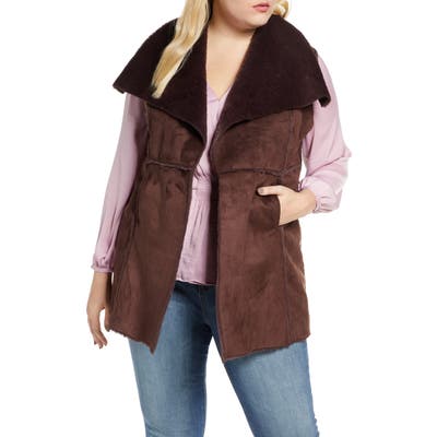 Plus Size Single Thread Faux Shearling & Knit Vest, Brown