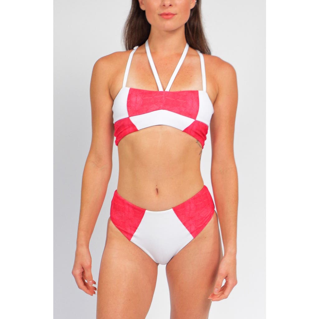Mary Mercedes Massi Bikini Bottom With Color-blocked Tile Pattern In White And Red
