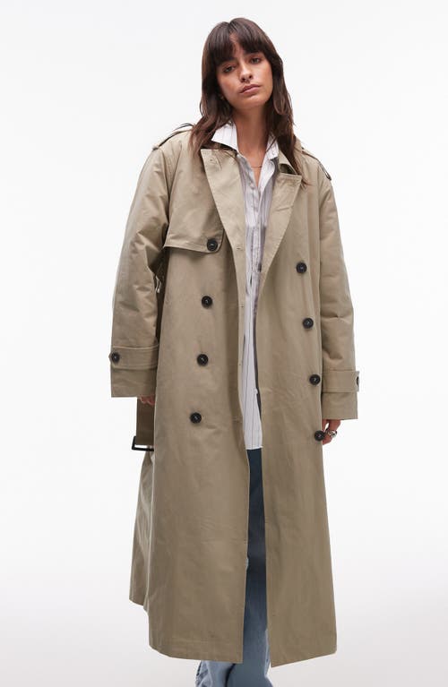 Shop Topshop High Pile Fleece Lined Trench Coat In Stone