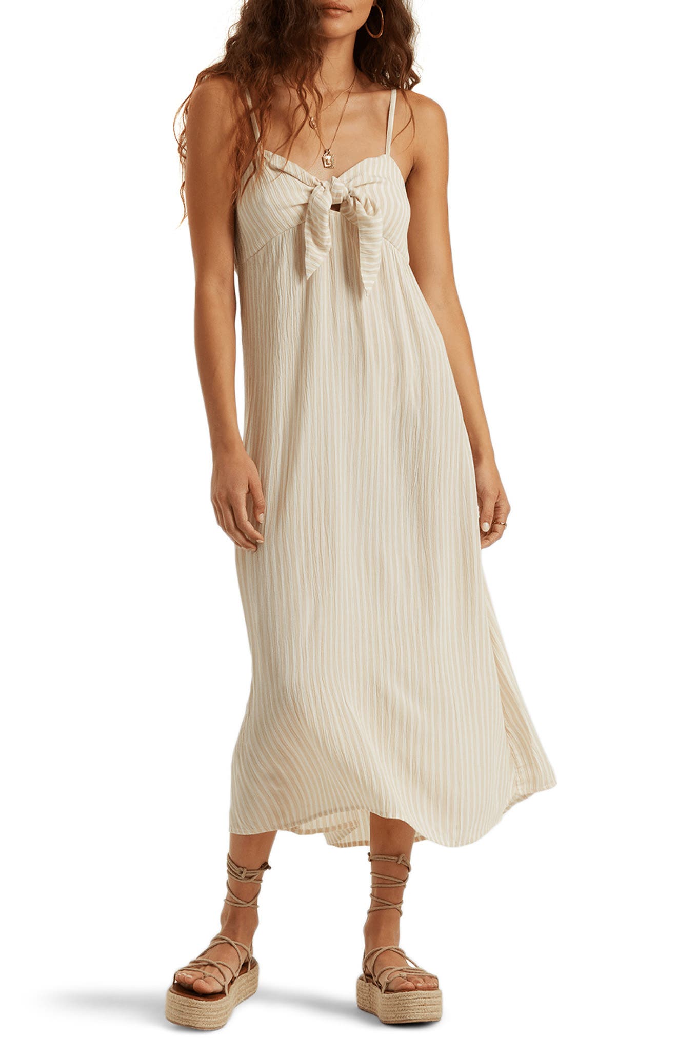 Billabong Twist It Knot Front Midi Dress In Almond