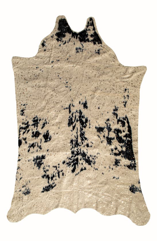 Luxe Faux Cowhide Rug In Salty Off-white/ Black / Gold