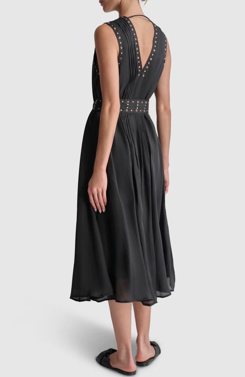 Shop Dkny Grommet Tie Belt Sleeveless Organza Midi Dress In Black