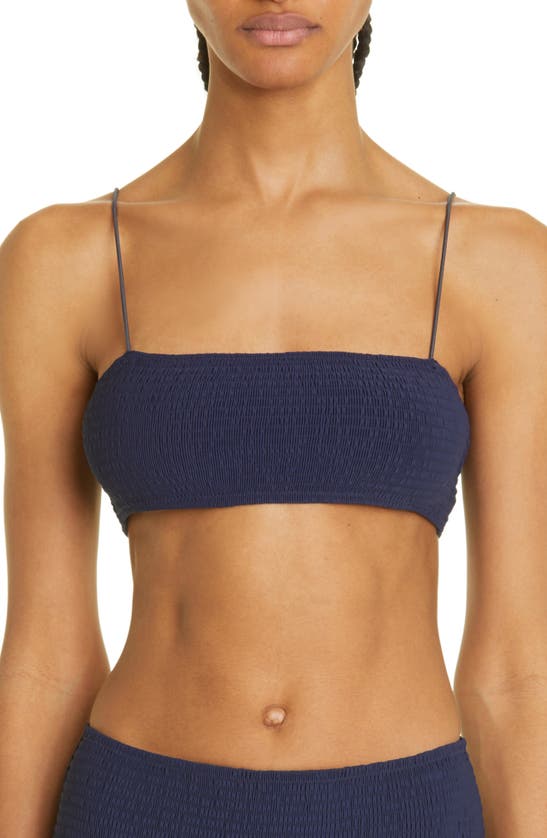 Totême Smocked Bikini Top In Dark Navy