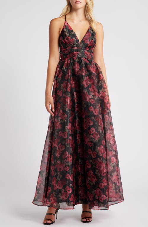 Shop Lulus Simply Divine Floral Organza Gown In Black/pink/green