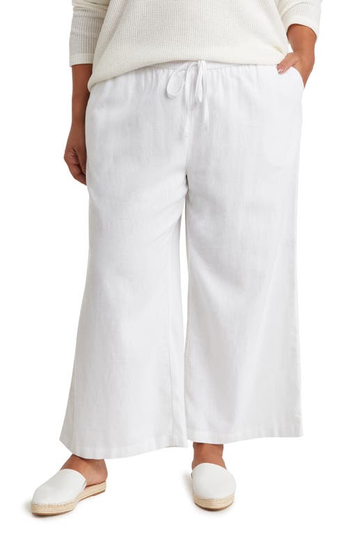 caslon(r) Tie Waist Wide Leg Crop Linen Blend Pants White at Nordstrom,