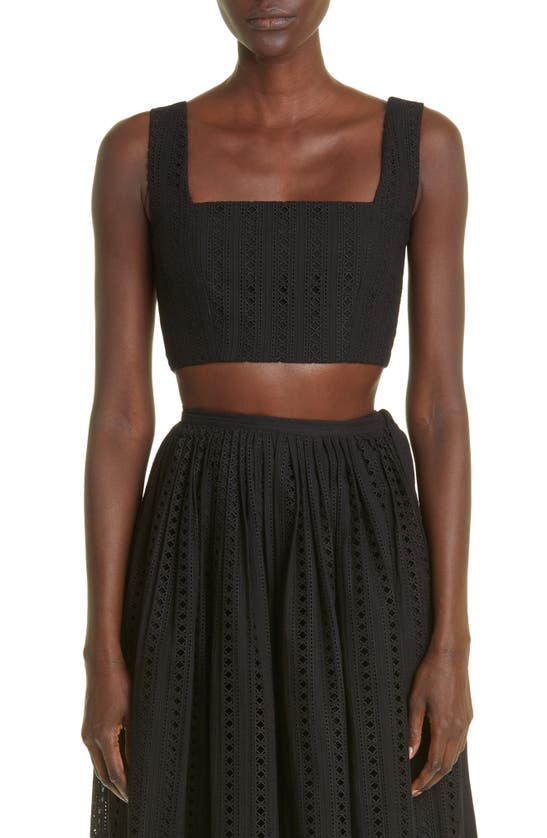 Adam Lippes Embroidered Eyelet Cotton Crop Top In Black
