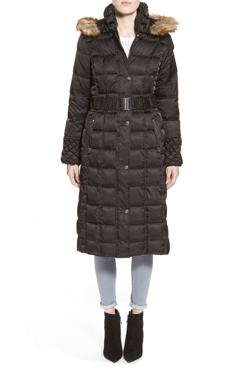 Betsey Johnson Faux Fur Trim Hooded Long Puffer Coat | Nordstrom