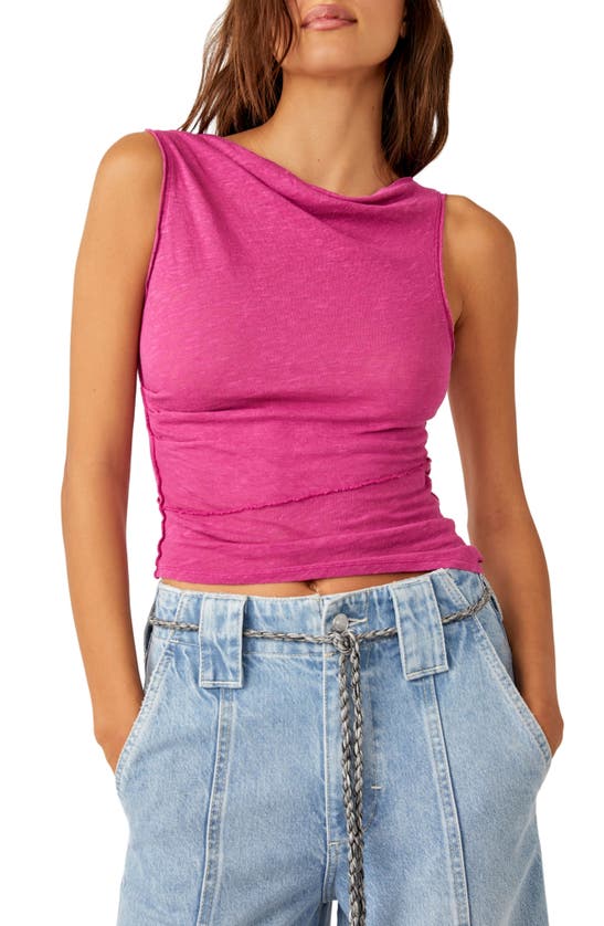 Shop Free People Fall For Me Sleeveless Linen Blend Knit Top In Dragonfruit Punch