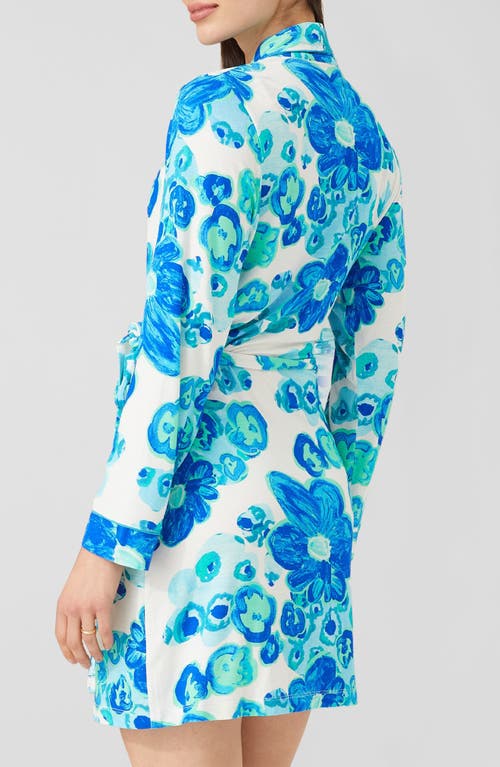 Shop Alivia Joey Print Robe In Floral Pond Blue