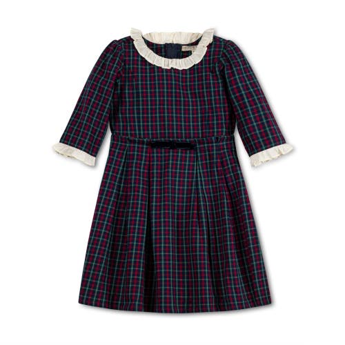 Shop Hope & Henry Girls' Organic Ruffle Trim Party Dress, Toddler In Navy Holiday Check