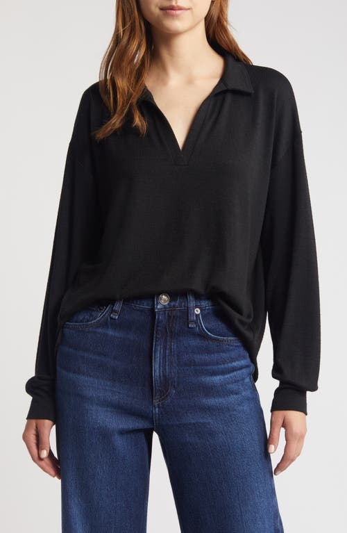 Shop Rag & Bone Long Sleeve Johnny Collar Knit Polo In Black