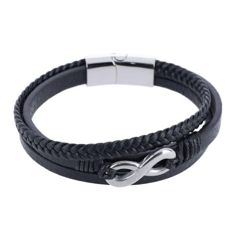 Trafalgar Loose Fit Infinity 3 Band Secure Clasp Leather Bracelet In Silver