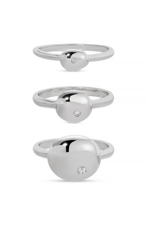 Ettika Polished Stacking Pebble Ring Set In Rhodium