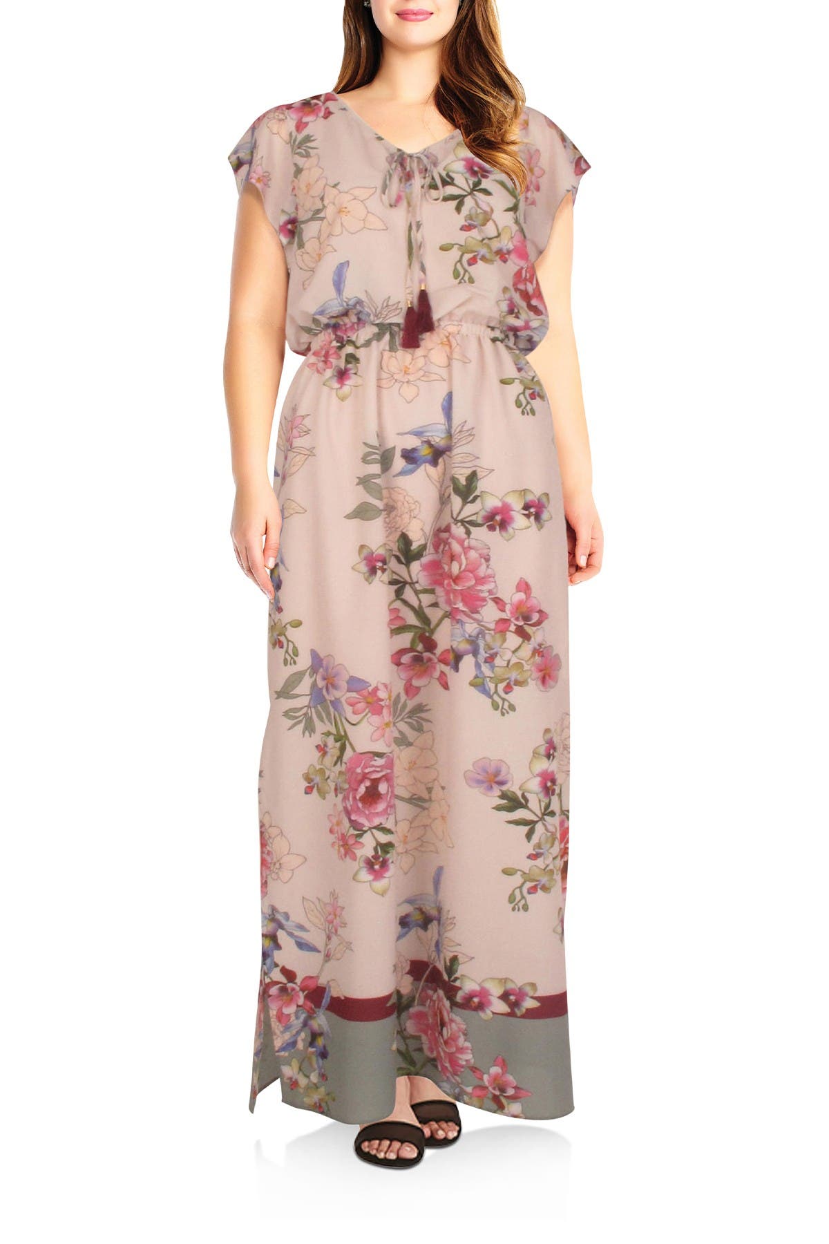 Adrianna Papell Floral Border Maxi Dress In Open White60