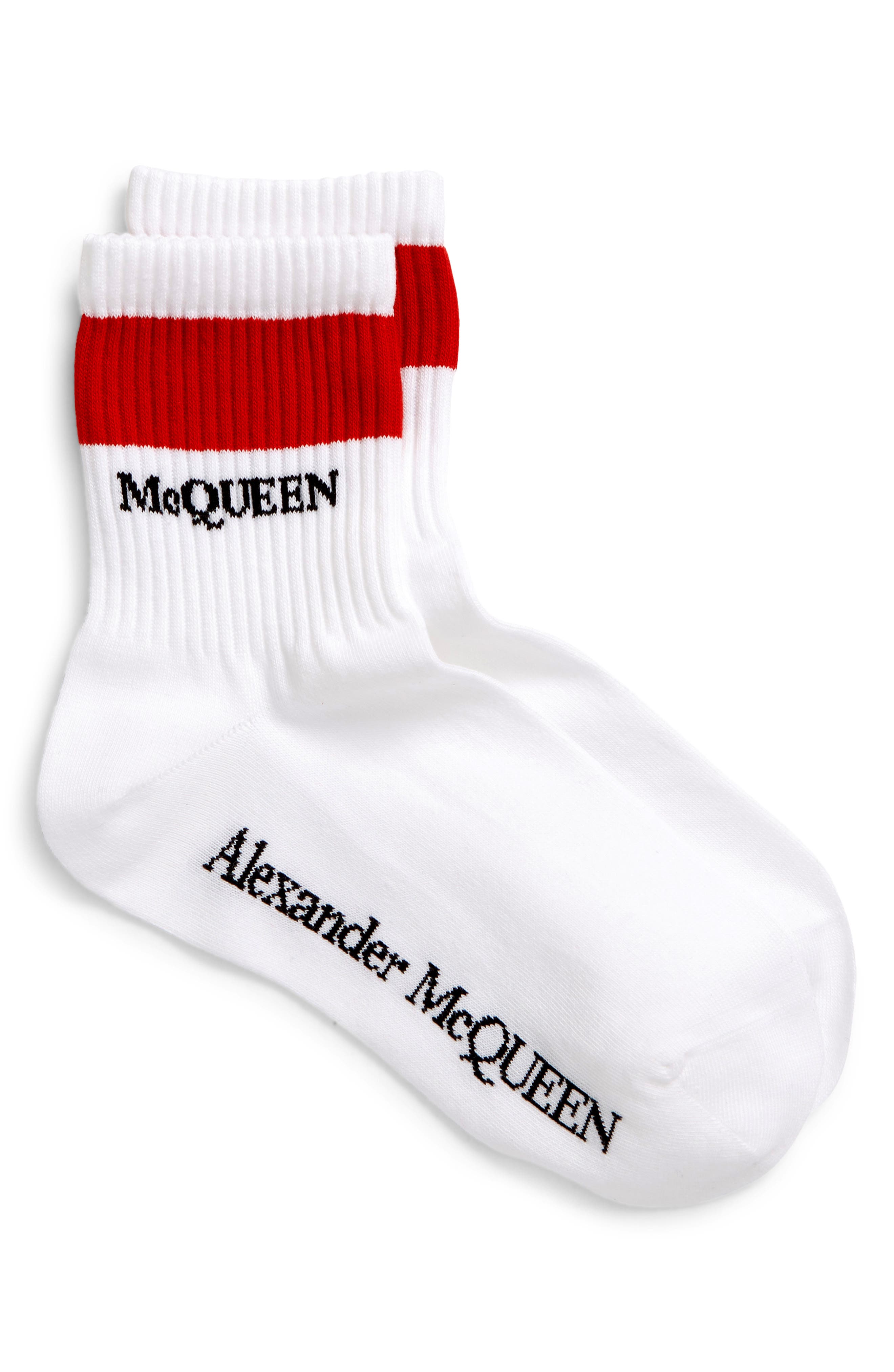 Alexander McQueen Stripe Logo Socks in White/Red at Nordstrom, Size Medium