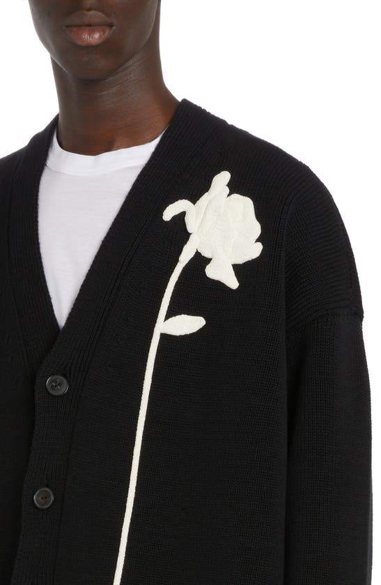 Shop Valentino Flower Embroidery Cotton Cardigan In Nero