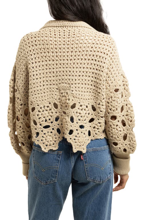 Saachi Chunky Crochet Cardigan Sweater In Beige