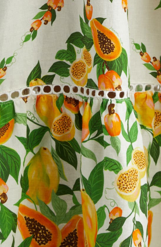 Shop Farm Rio Papaya Salad Scarf Print Linen Blend Maxi Sundress In Off-white