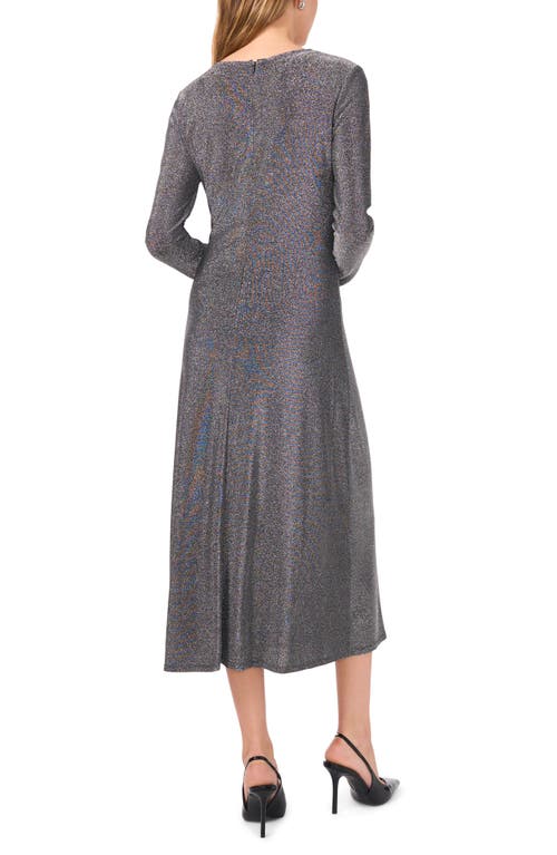 Shop 1.state Long Sleeve Metallic Knit Midi Dress In Rich Black