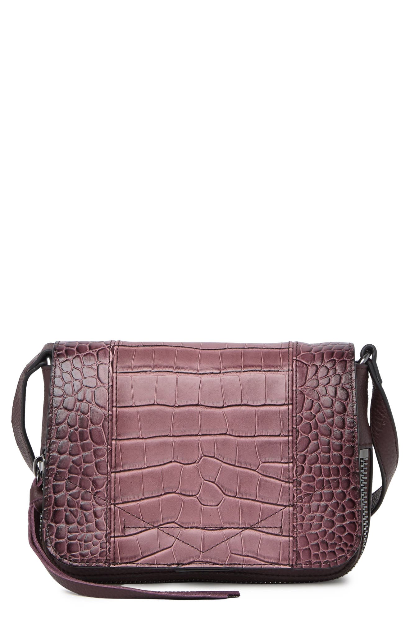 Vince Camuto Alee Suede Croc Embossed Leather Crossbody Bag In Dkred 04 ModeSens