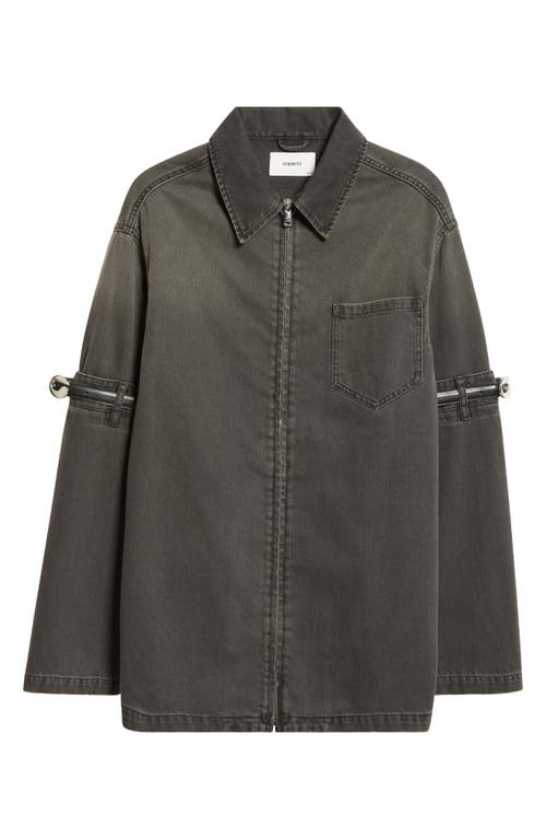 Shop Coperni Hybrid Belted Sleeve Denim Overshirt In Grey