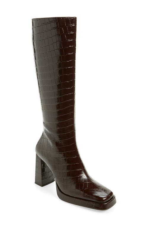 Shop Jeffrey Campbell Maximal Knee High Boot In Brown Croco