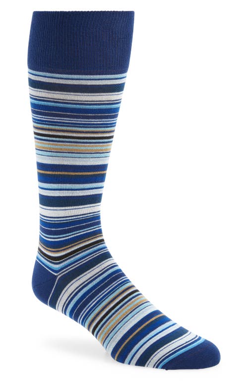 Stripe Cotton Blend Crew Socks in Navy