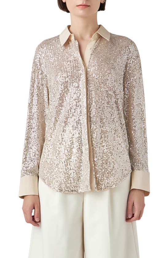 Shop Grey Lab Oversize Sequin Shirt In Ivory