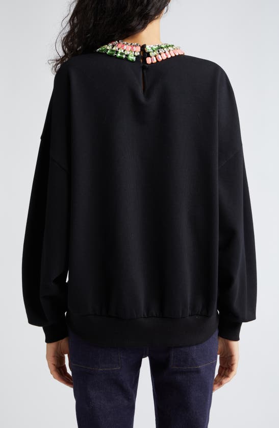 Shop Cinq À Sept Chunky Rhinestone Embellished Sweatshirt In Black/ Coral Multi