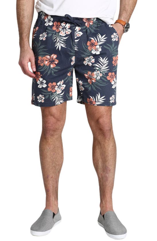 Shop Jachs Floral Print Stretch Pull-on Shorts In Navy Tropical Print