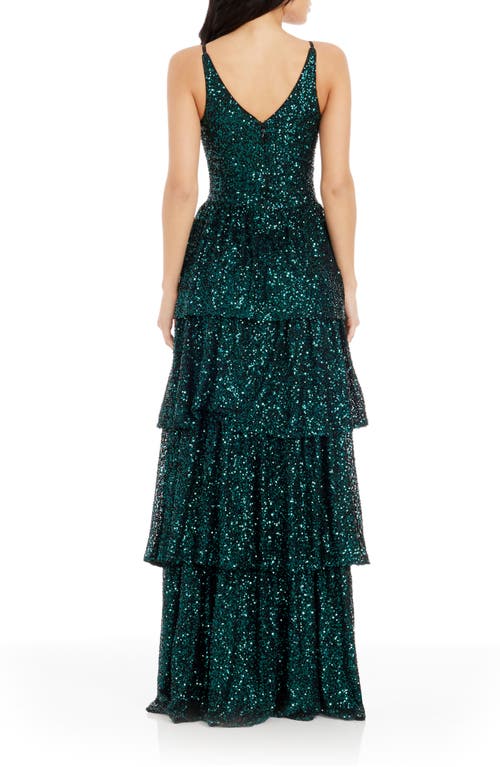 DRESS THE POPULATION DRESS THE POPULATION LORAIN SEQUIN TIERED RUFFLE GOWN