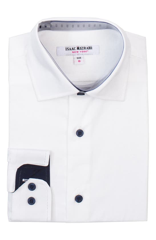 Isaac Mizrahi New York Kids' Solid Contrast Dress Shirt In White