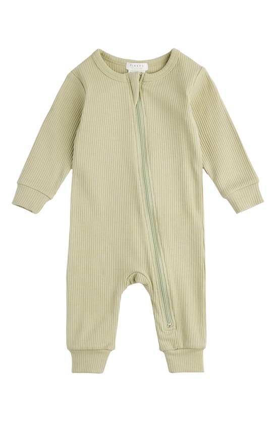 Shop Firsts By Petit Lem Rib Fitted One-piece Pajamas In Lim Green Lime