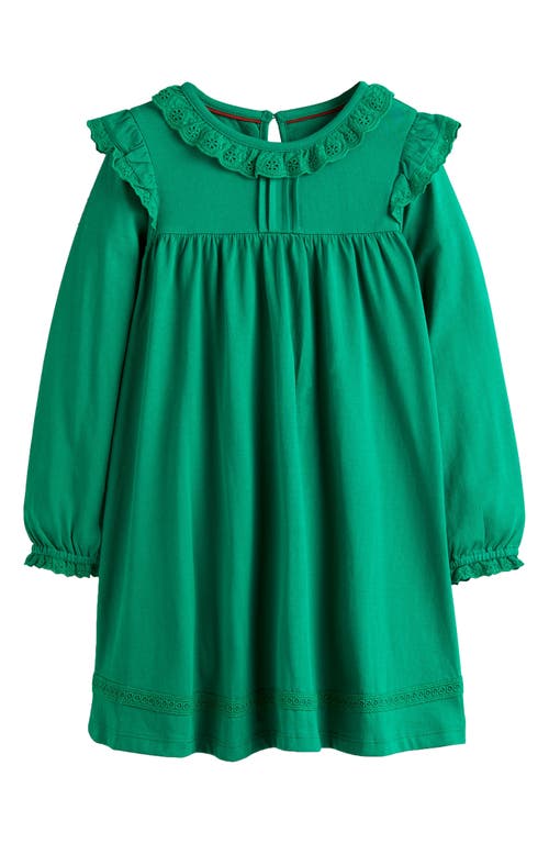 Mini Boden Kids' Eyelet Long Sleeve Cotton Dress in Shady Glade Green