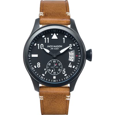 Jack Mason Aviation Leather Strap Watch, 45Mm
